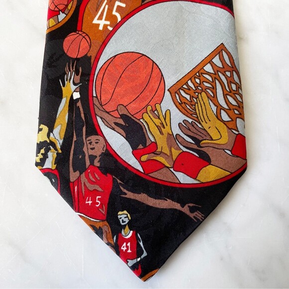 Basketball Players 45 41 Neck Tie - Renaissance Hand Made - Black Red Grey Brown - Picture 2 of 7
